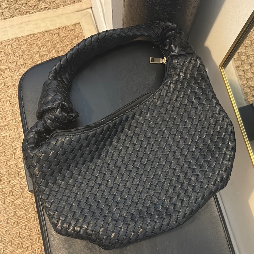 Sondra Roberts Black Woven Shoulder Bag